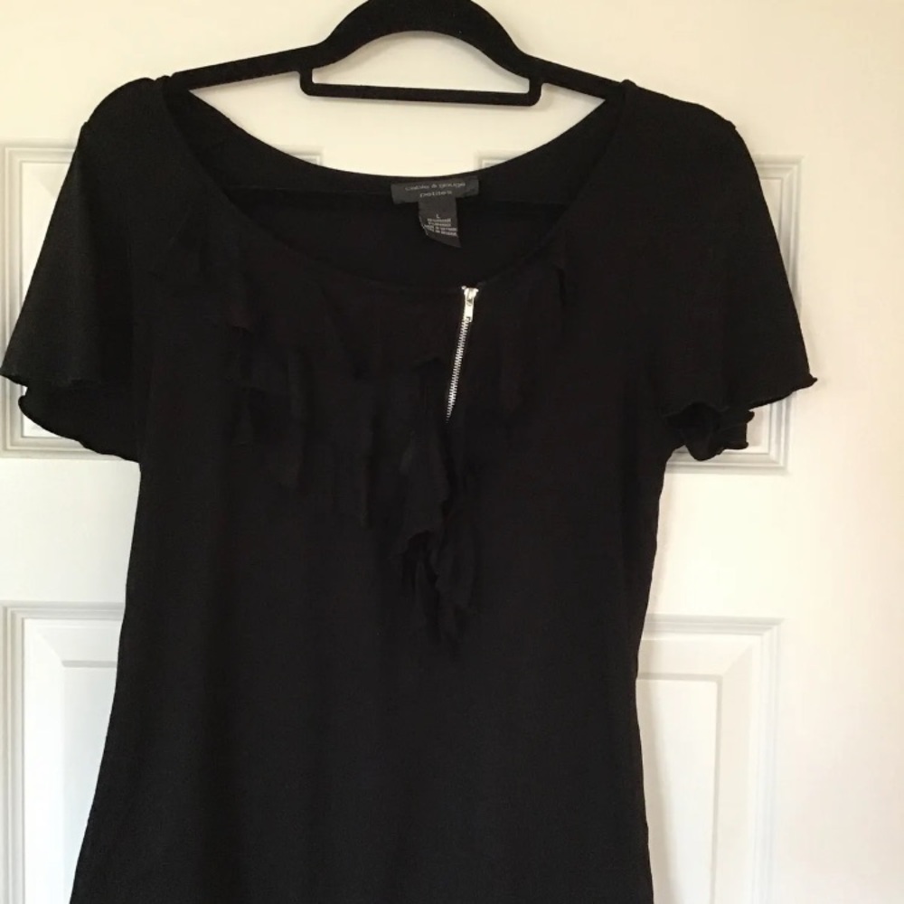 Cable & Gauge Black  Top With Edgy Over Silver Zipper Size L PETITE